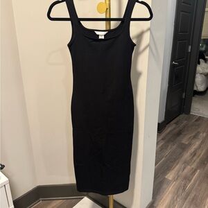 H&M Black Cotton Stretch Midi Dress
